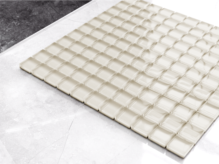 Glasmosaik auf Netz für Bad und Küche 30cm x 30cm  - Condenset milk