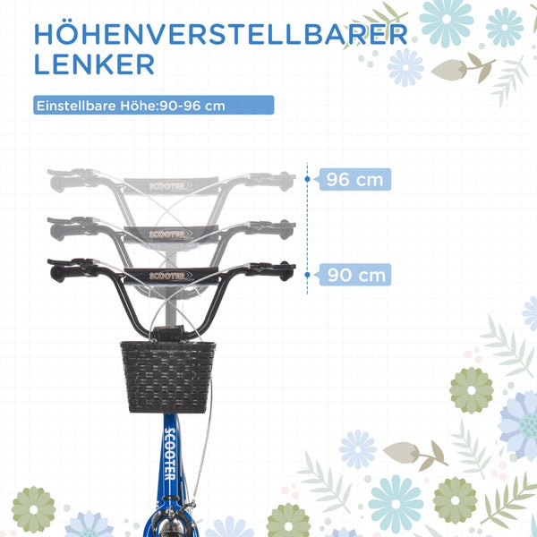 HOMCOM Kinderroller, 139L x 58B x 96H cm, Metall, Kunststoff, Aluminiumlegierung, Gummi, Blau