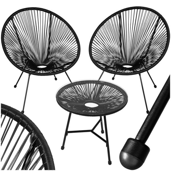 2 Gartenstühle Santana mit Tisch tectake  Belastbarkeit Stuhl 120 kg Retro-Design im Acapulco-Stil schwarz