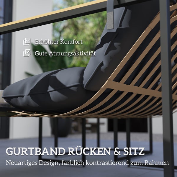 Outsunny Stahl Gartenmöbel Set 4 Personen wetterfest Balkonmöbel-Set mit 2er Sofa 2 Sessel, Sitzkissen, Beistelltisch, Outdoor Sitzgruppe Terrassenmöbel Gartengarnitur für Garten Terrasse Balkon Grau