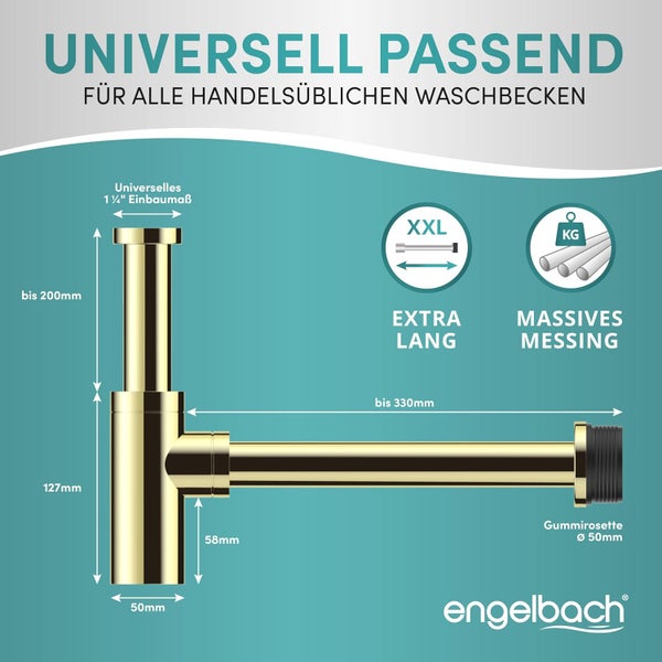Engelbach® Design Siphon für Waschbecken & Waschtisch - Mit Reinigungsöffnung - r 1 1/4 - inkl. Gummimanschette und Anleitung