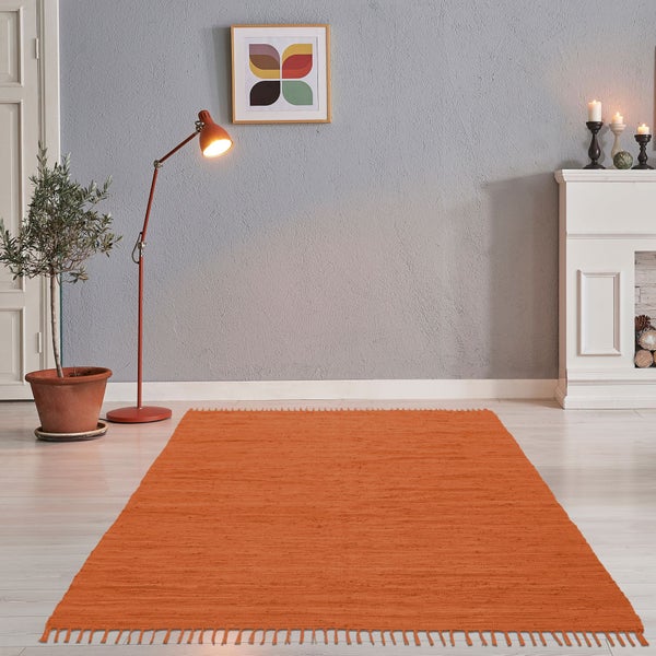 Handgewebter Fleckerlteppich aus Baumwolle Chindi Terracotta 160x230 cm