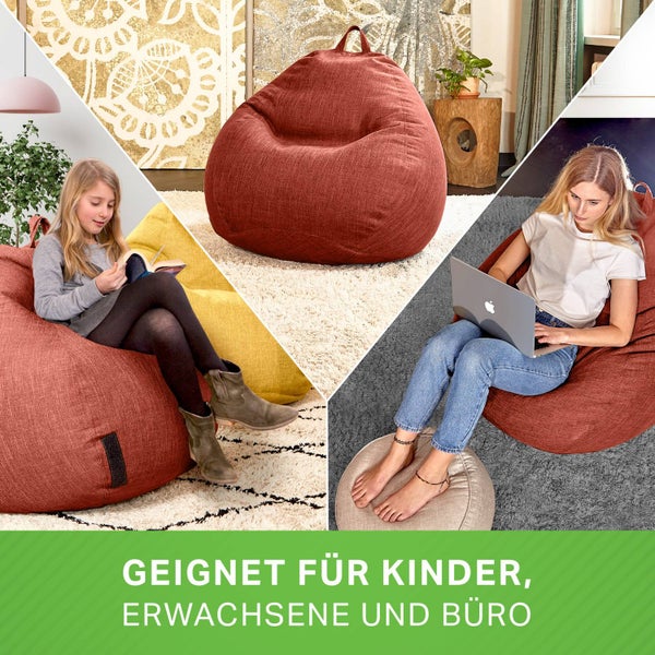 Green Bean Indoor XXL Sitzsack mit 300 Liter mit EPS-Perlen Füllung - Kuschelig Weich Waschbar - Drinnen Stoff Bodenkissen Liegekissen Sitzkissen - Cherry Rot