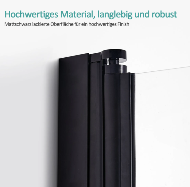 EMKE Badewannenaufsatz 2-teilig 110 x 140 cm Schwarz – Faltbare Duschwand aus 6 mm ESG-Sicherheitsglas mit NANO-Beschichtung, beidseitig montierbar