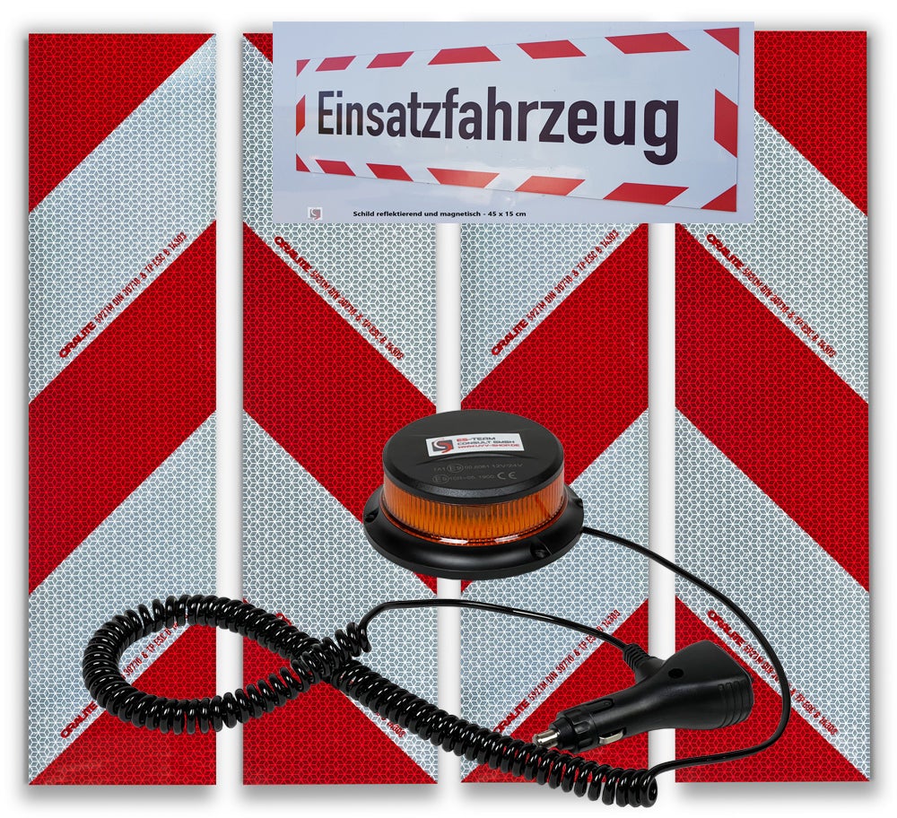 UvV Kfz Warnmarkierung DIN30710 Magnetset + FLASH LED Blitzer Magnet / Wunschtext