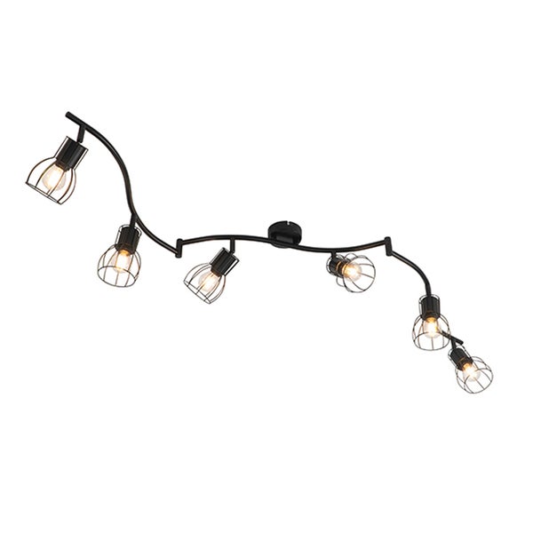 Schwarze Deckenleuchte mit sechs Lampen im Käfigdesign