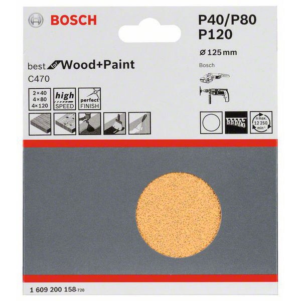 Bosch Schleifpapier-Set für Holz und Farbe, Körnung P40, P80, P120, Durchmesser 125 mm
