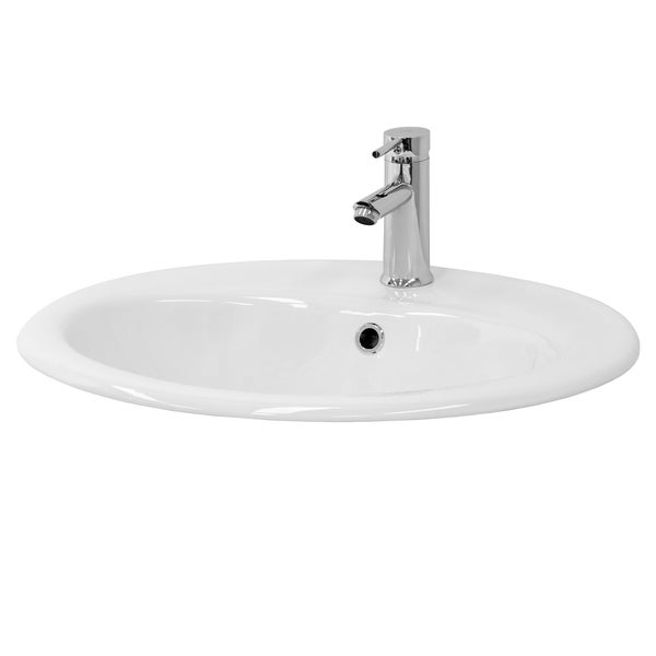 ML-Design Waschbecken aus Keramik Weiß glänzend 57x19,5x48,5cm Oval Einbauwaschbecken mit Hahnloch und Überlauf, Badezimmer Aufsatzwaschbecken Einbauwaschtisch Waschschale Waschplatz Handwaschbecken