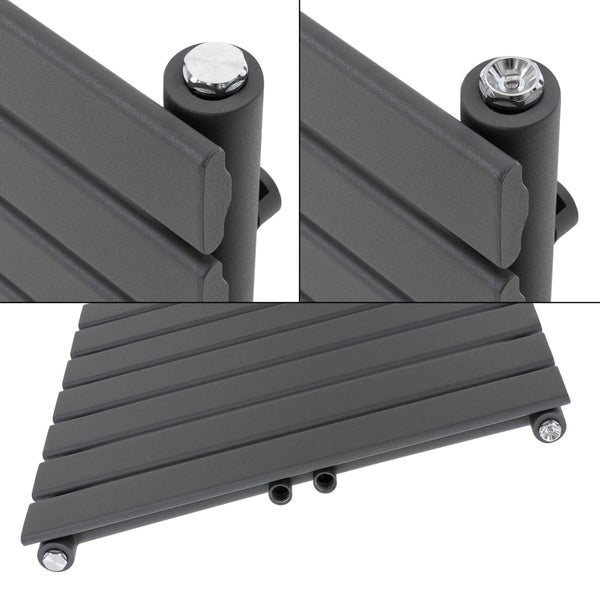 ECD Germany Badheizkörper Steam Design Heizkörper Mittelanschluss 600 x 800 mm Anthrazit inkl. Anschlussgarnitur mit Thermostat Universal Eck- und Durchgangsform Anthrazit - Paneelheizkörper Heizung
