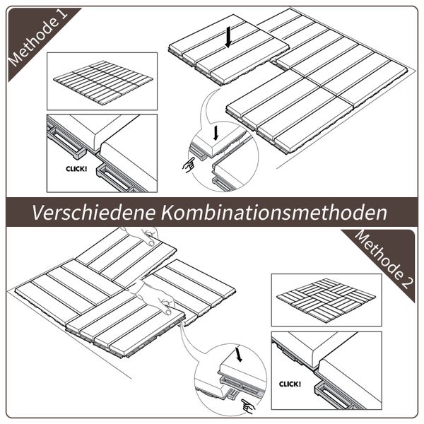 Outsunny 9 er Set Terassenfliesen, 30 x 30 cm, Kunststoff, Braun