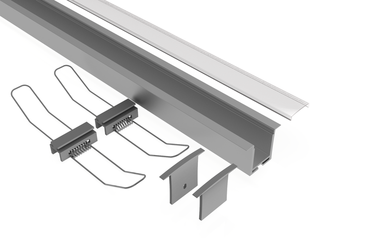 TIVENDIS Led Alu Profil 2 m EK mit Zubehör für Strip / Streifen bis 18 mm breit | Abdeckung satiniert milchig  |  Einbau Trockenbau Abschlussleiste Abschlussprofil Deckenleiste eloxiert
