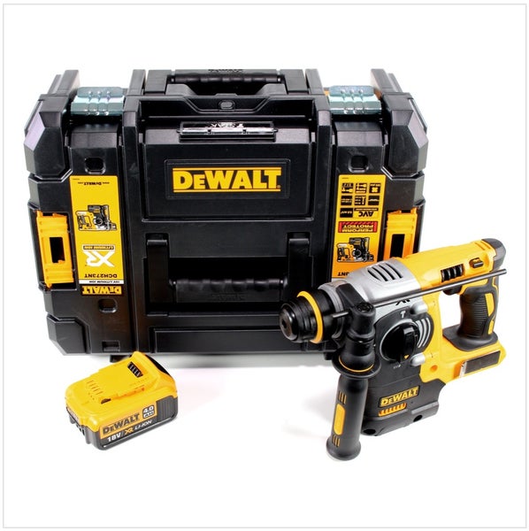 DeWalt Akku-Bohrhammer mit einem 18 Volt Akku und TSTAK Systemkoffer.