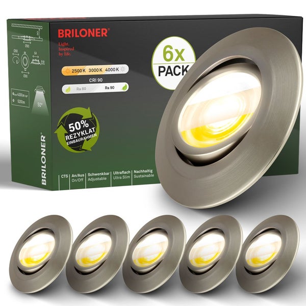 6er Set LED Einbaustrahler 230V LED Einbauleuchten Spots schwenkbar CTS Ra90