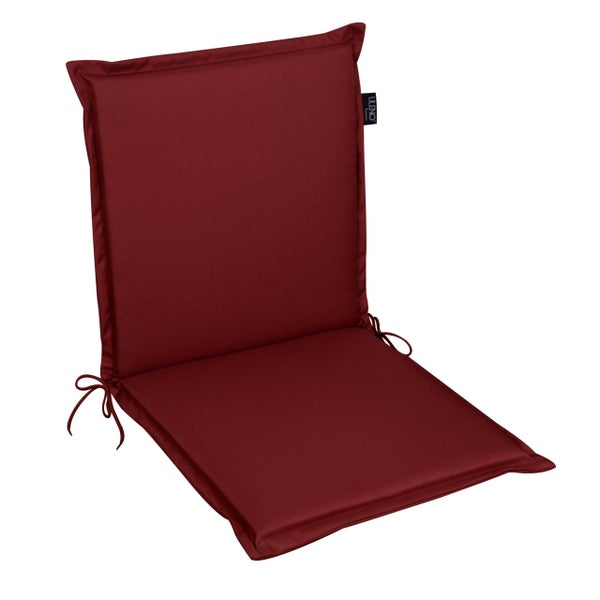 Rote Hochlehner-Auflage von LILENO HOME mit Bindebändern für Gartenstühle.