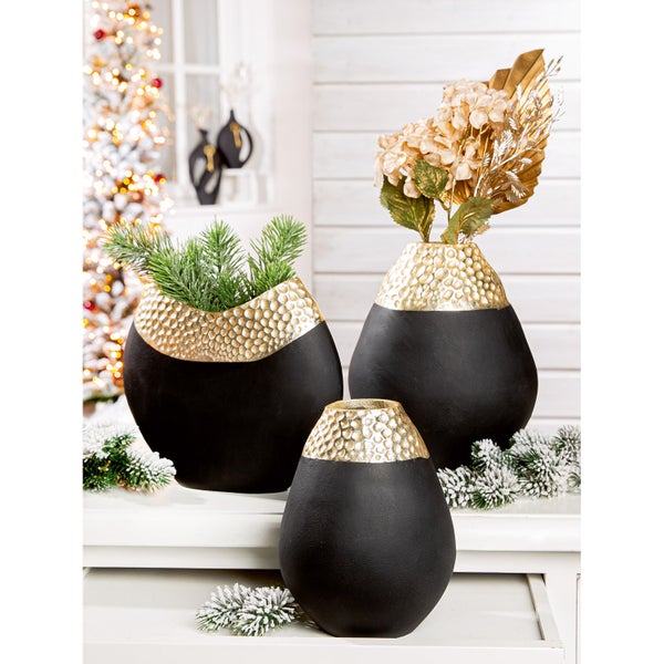 Vase GILDE Dekoobjekt Höhe 17cm Breite 17cm goldfarben, schwarz Aluminium