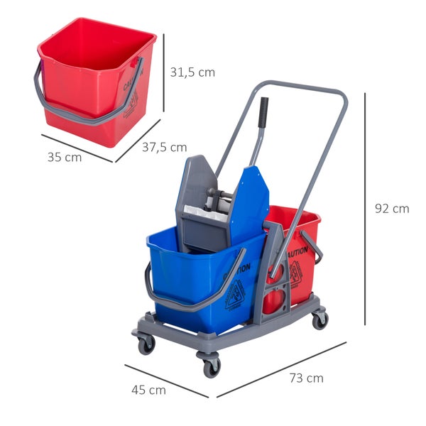 HOMCOM Putzwagen, 73 × 45 × 92 cm, Metall, PP, Blau+Rot