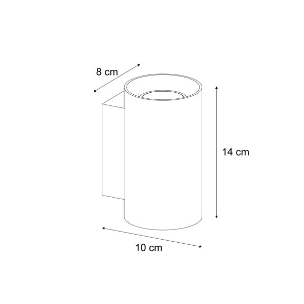 Abmessungen einer Wandleuchte: 8 cm breit, 14 cm hoch, 10 cm tief