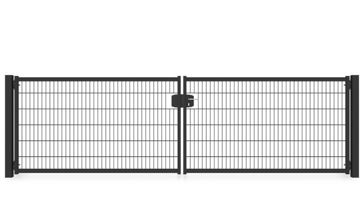 Gartentor ZAUNGURU BASIC-Line Berlin aus Metall, Höhe: 123cm, Breite: 441cm, 2-flügelig inkl. Pfosten, Schloss und Zubehör, Feuerverzinkt und zusätzlich in RAL 7016 Anthrazitgrau pulverbeschichtet