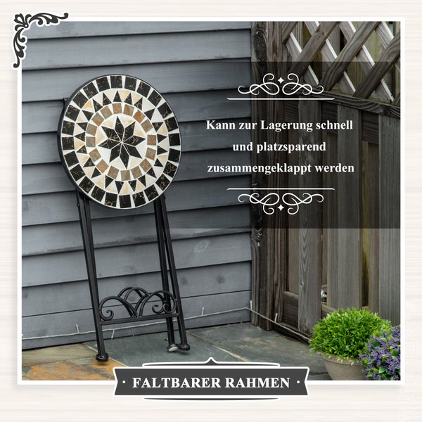 Outsunny Pflanzenständer Ø36 x 67 cm Blumenständer Pflanzenhalter klappbar rund für Balkon Steinmosaik Garten Indoor Outdoor mehrfarbrig