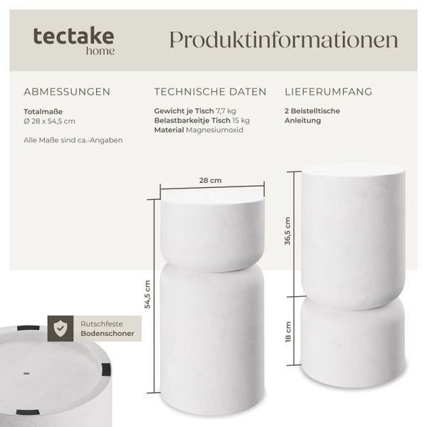 Produktinformationen für Tectake Beistelltische: Abmessungen, technische Daten und Lieferumfang