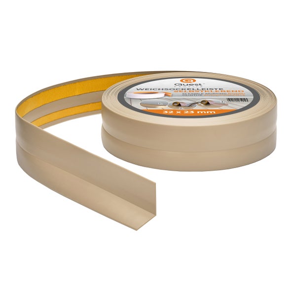 Quest Weichsockelleiste Selbstklebend 32 x 23 mm, PVC Sockelleiste, Flexibel, Beige, 5 Meter