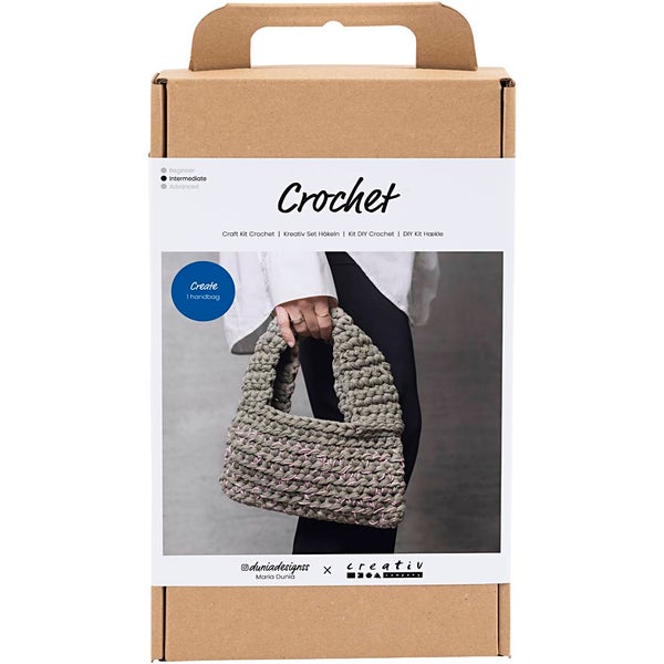 Creativ Company DIY Sets Stricken & Häkeln Kreativ Set Häkeln, Olivgrün, , Grob gehäkelte Tasche, Kreativ Box