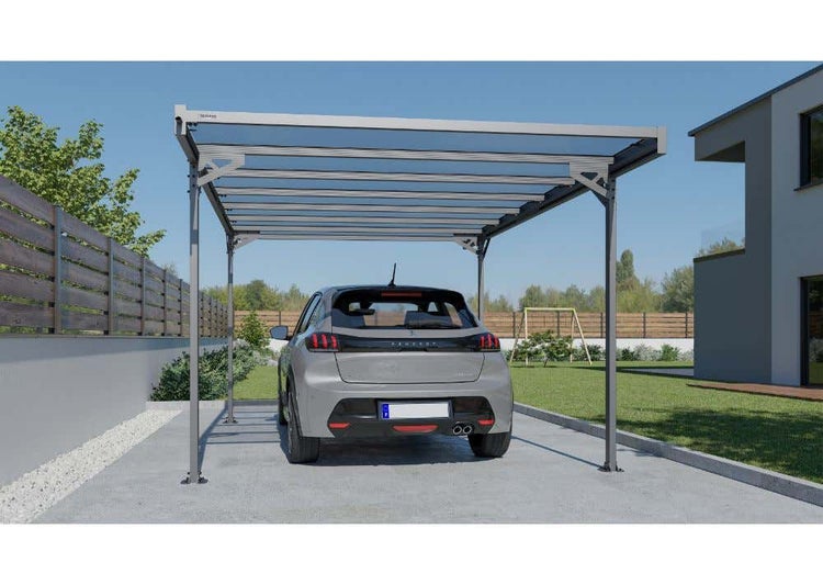 Terrando Carport Mistral Carport aus Metall in Grau, Unterstand Überdachung, Naturbelassen 3x5,1m