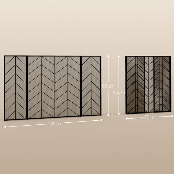 HOMCOM Kaminschutzgitter, Klappbares Kamingitter mit 3 Paneelen, Ofenschutzgitter, Funkenschutzgitter für Wohnzimmer, Stahl, 135 x 85 cm, Schwarz