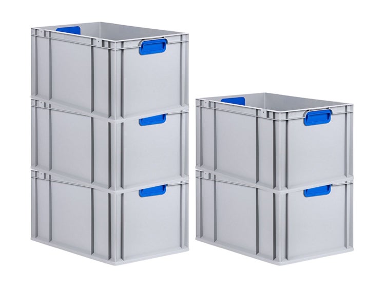 PROREGAL Spar Set 5x Eurobox Nextgen Color HxBxT 32 x 40 x 60 cm 65 Liter Griffe Blau Geschlossen Verstärkter Boden Eurobehälter Transportbox