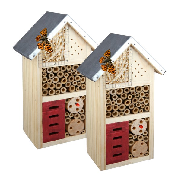 2er Set Insektenhotel CULT at home Insektenhaus Höhe 26cm braun Holz