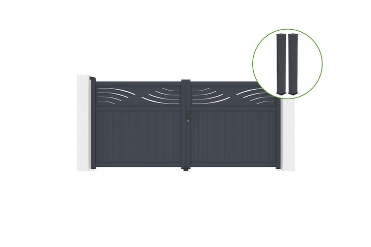 Drehtor 3,4m HALTI H.160cm graues Aluminium + 2 Pfosten 20x20cm H.190cm