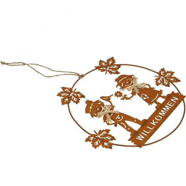 Dekorativer Willkommen-Türhänger mit Figuren und Blättern