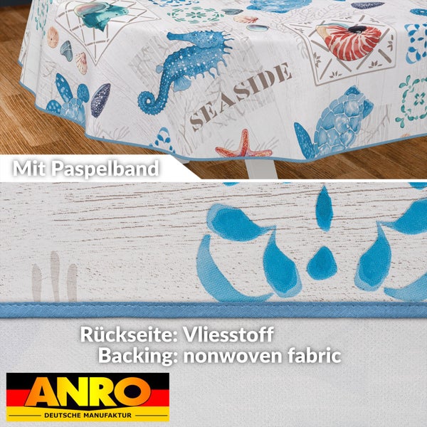 Tischdecke mit Meeresmotiven und Paspelband