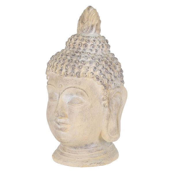 ECD Germany Buddha Figur 55 cm Beige/Grau, Kunststein Polyresin, Kopf Statue Skulptur Dekofigur Feng Shui Kunststeinfigur Dekoration Gartenfigur Asien Dekorationsobjekt Steinfigur, für Haus und Garten