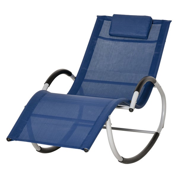 Outsunny Schaukelstuhl, Schwingsessel mit Kopfstütze, Stuhl für Garten, 65 x 144 x 83 cm, Mesh und Stahl, blau