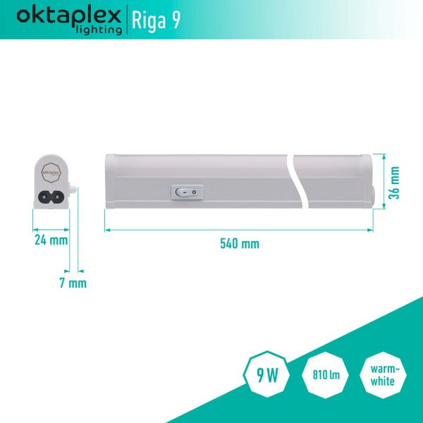 Oktaplex Riga LED Unterbauleuchte Küche 54cm warmweiß 3000K 9W mit Schalter