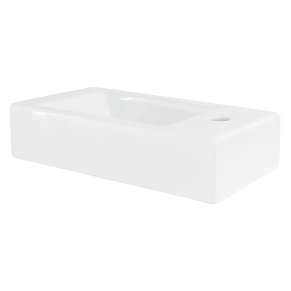 ML-Design Waschbecken aus Keramik in Weiß 46x26x11 cm, Eckig, klein, Hahnloch rechts, Wandmontage oder Aufsatzwaschbecken, Moderne Waschtisch Waschschale Waschplatz Handwaschbecken, für Badezimmer