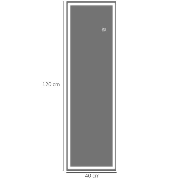 HOMCOM Wandspiegel 120 x 40 cm, Badspiegel mit LED-Beleuchtung, 3 Lichtbarben dimmbar, rechteckiger Ganzkörperspiegel mit Touch-Schalter, Memory-Funktion für Schlafzimmer, Badezimmer Schwarz