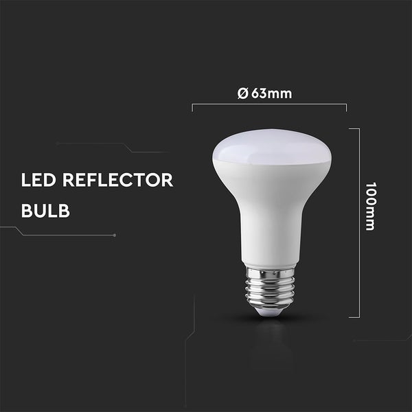 LED-Reflektorlampe mit einem Durchmesser von 63 Millimeter und einer Höhe von 100 Millimeter.
