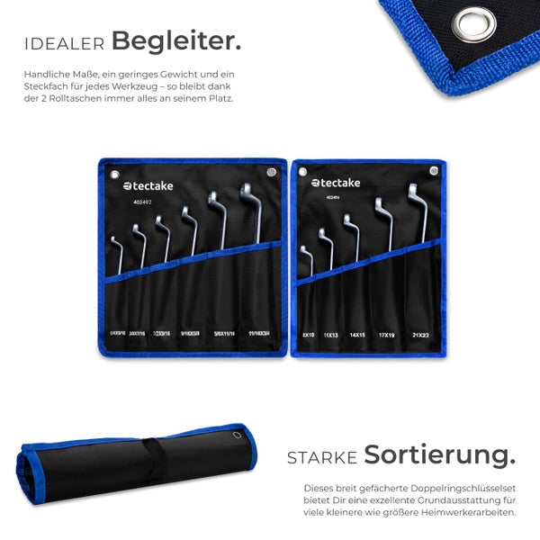 Doppelringschlüsselsatz in zwei Rolltaschen