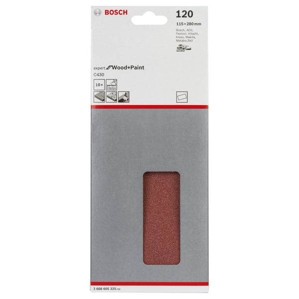 Bosch Expert Schleifpapier Wood plus Paint, Körnung 120, Abmessungen 115 mal 280 Millimeter