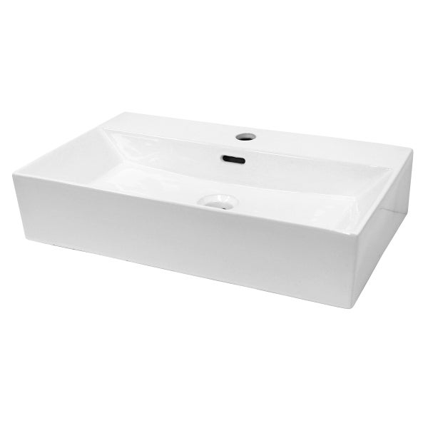 ECD Germany Waschbecken Waschtisch 605x365x130 mm Keramik Eckig Weiß + Wasserhahn Standard Chrom Eckig + Ablaufgarnitur Pop-Up Ventil Weiß, Aufsatzwaschbecken Becken Aufsatzwaschtisch Waschschale