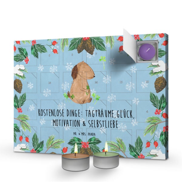 Mr. & Mrs. Panda Duftkerzen Adventskalender Hund Kleeblatt - Blau Pastell