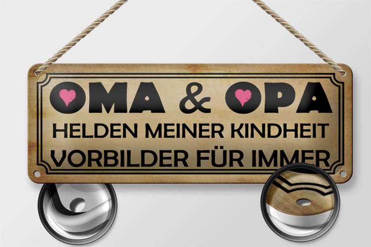 Blechschild Spruch 27x10cm Oma Opa Helden meiner Kindheit Dekoration
