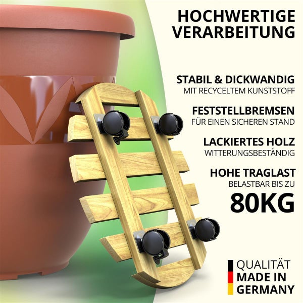 Plastard Blumentopf Ø40 cm Terrakotta inkl. Pflanzenroller – Wetterfest & Mobil