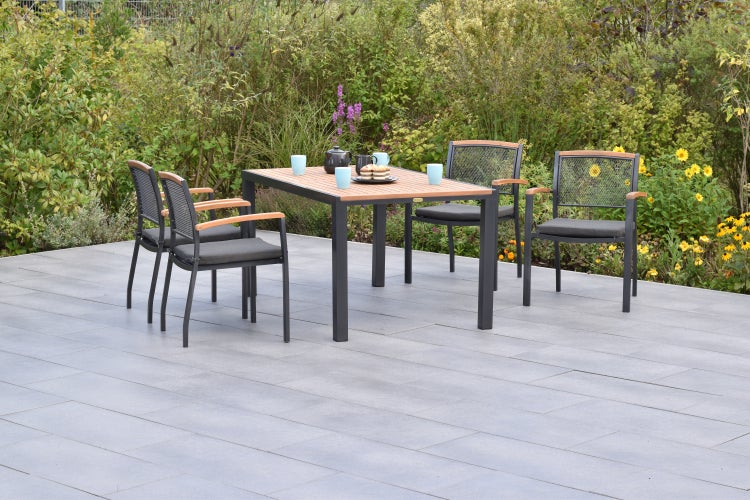 Tilos Gartenmöbelset 9tlg., Stapelsessel inkl. Auflagen, Tisch 150 x 90 cm