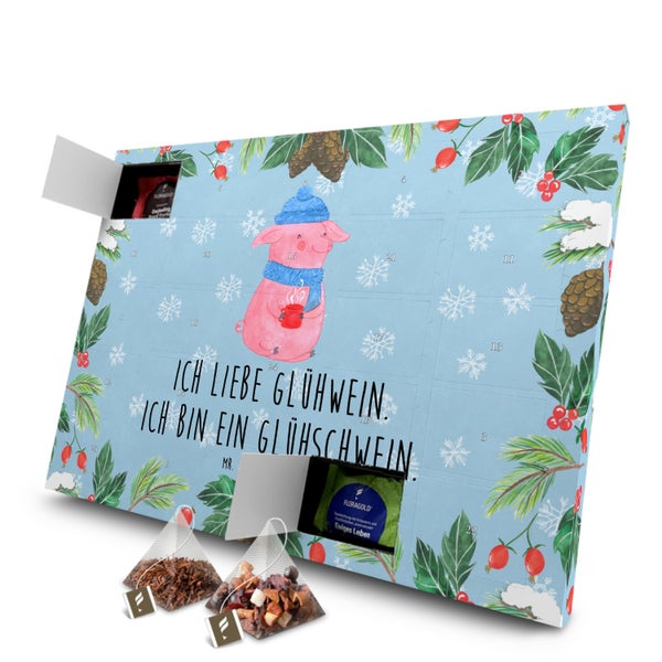 Mr. & Mrs. Panda Tee Adventskalender Schwein Glühwein - Blau Pastell