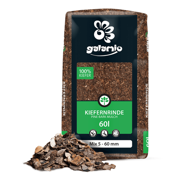 Galamio Kiefernrinde, 60 Liter Sack, Mix 5 bis 60 Millimeter, 100 Prozent Kiefer.