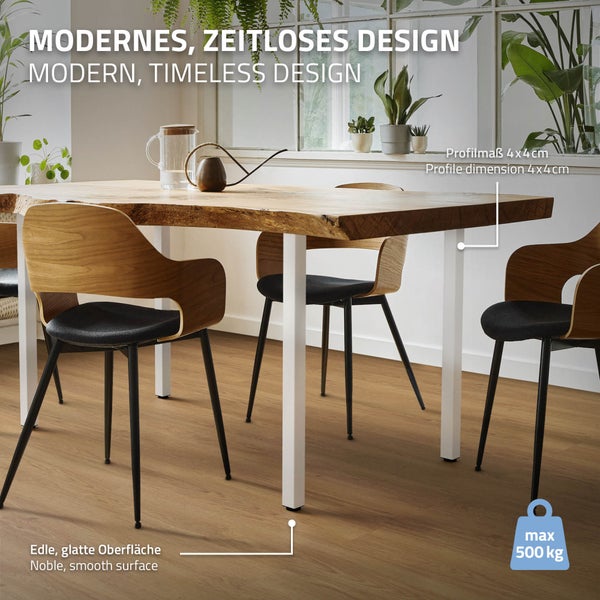 ML-Design 4er Set Tischbeine I-Design 72 cm, Weiß glänzend, aus pulverbeschichtetem Stahl, eckig, Profil 4x4 cm, Höhenverstellbare Möbelfüße 1-4 cm, Möbelbeine für Esstisch Schreibtisch Arbeitstisch