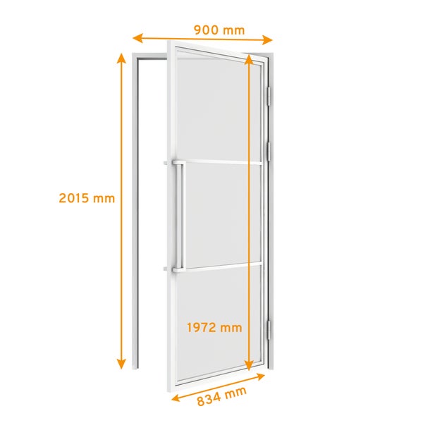 Loft Glastür 834x1972mm Klarglas DIN Rechts Komplettset mit Beschlag Griffstange und Zarge